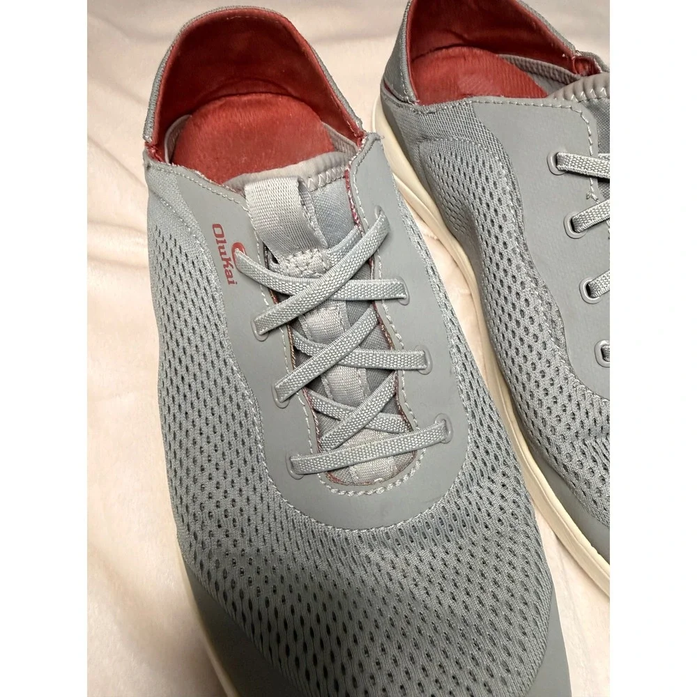 OluKai Nohea Moku Mens Grey Mesh Boat Shoes Sneakers Slip On Drop-In Heel
